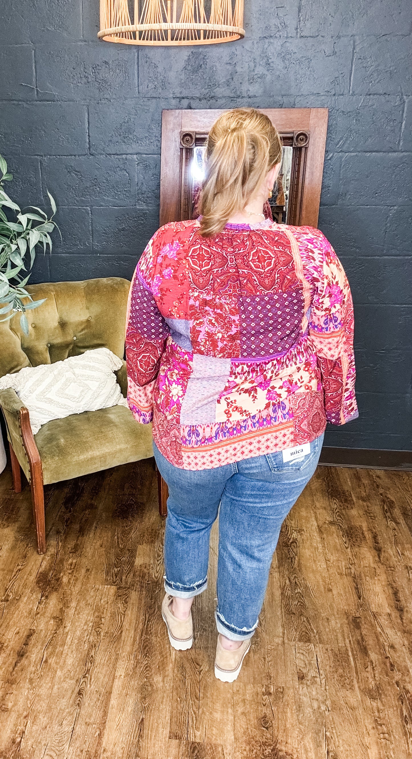 Dream Catcher Plus Size Boho Print Long Sleeve Top (1XL to 3XL)