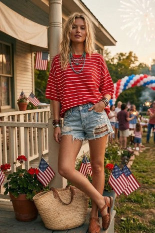 Perfect Love Red and White Striped Knit Top