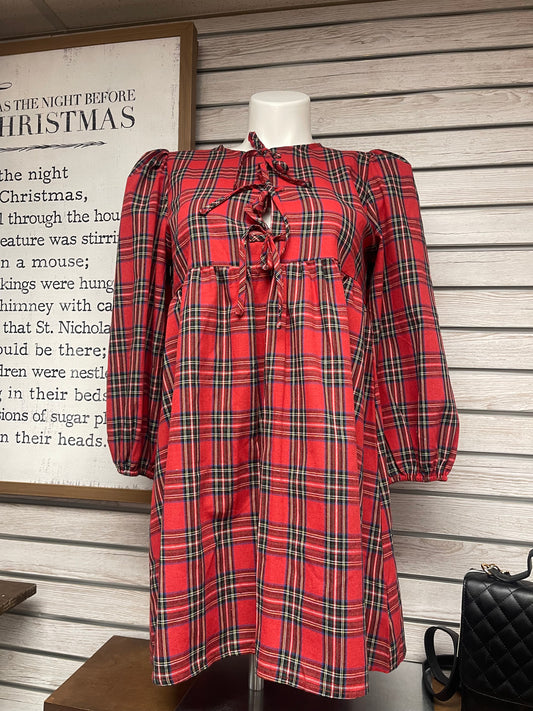 Pretty In Plaid Red Bow Dress (Small to Large)