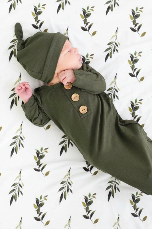 Bamboo Baby Knot Gown & Hat | Solid Olive