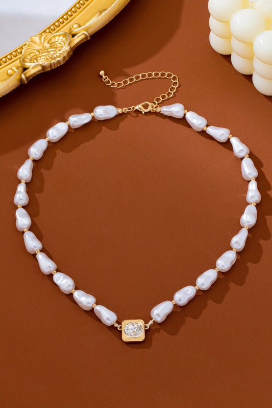 Faux Baroque Pearl & Bezel Necklace
