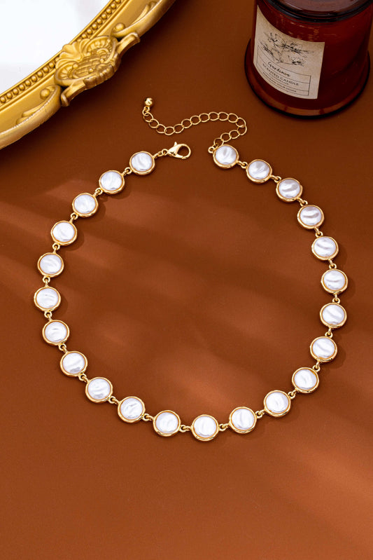 Bezel-set Faux Coin Pearl Station Necklace