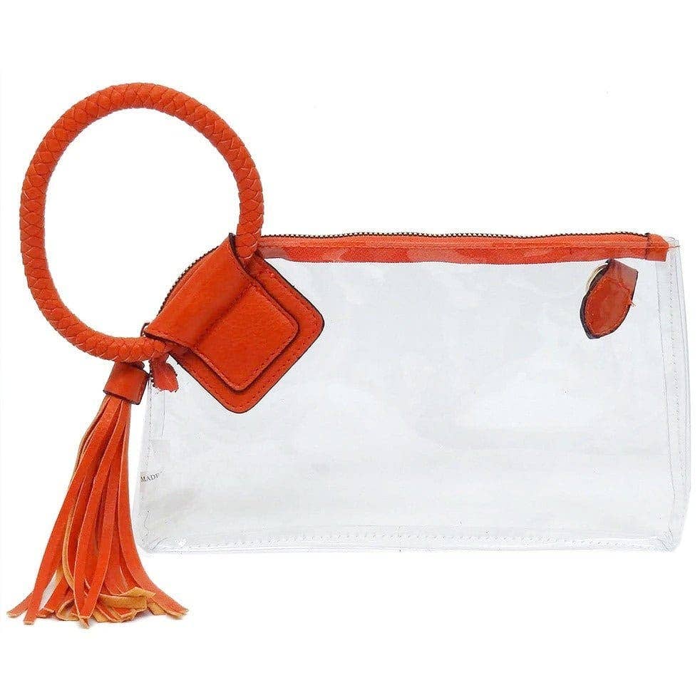 AD205T See Through Clear Cuff Handle Tassel Wristlet Crossbody