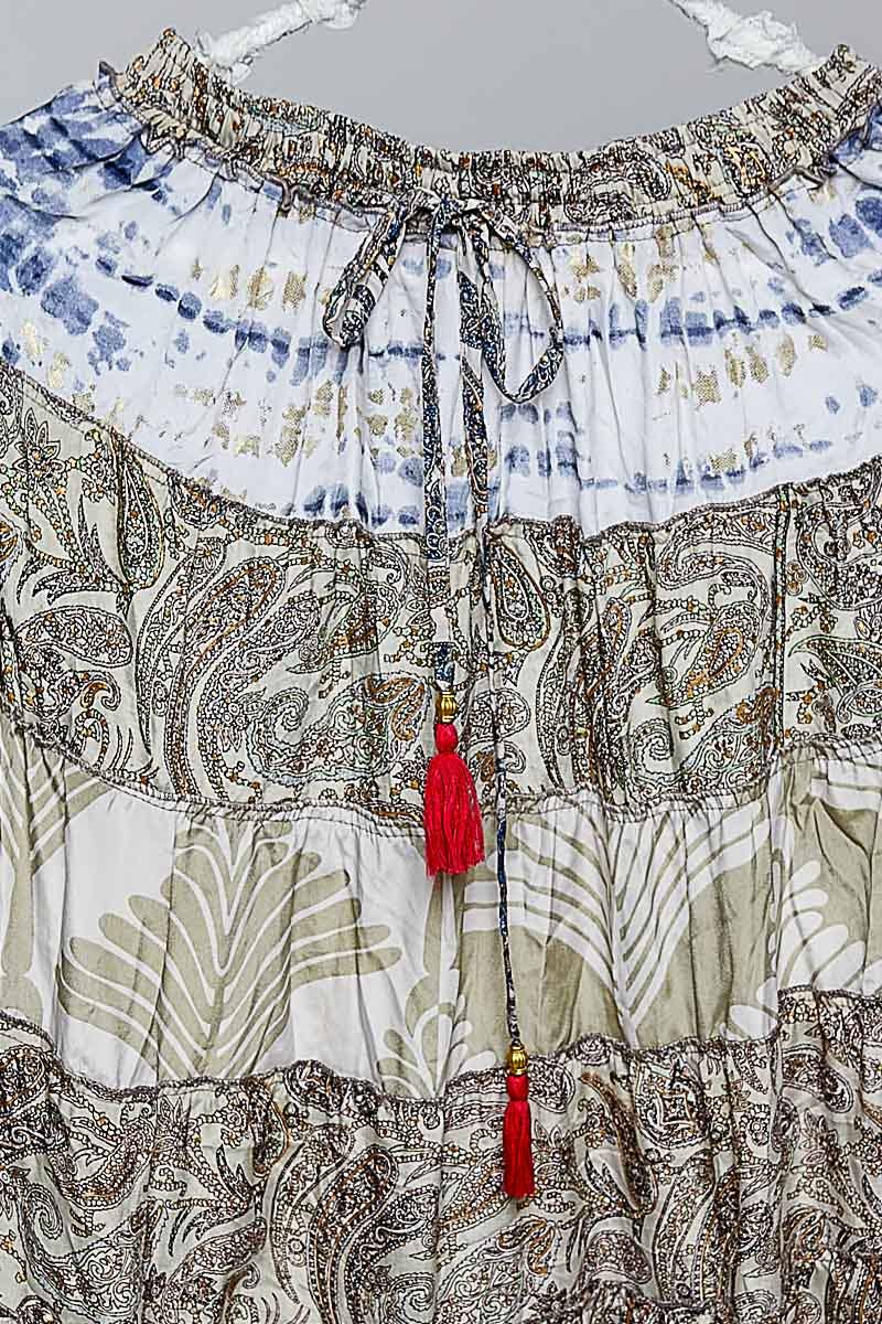 Assorted Print Boho Ruffle Wide Flare Skirt