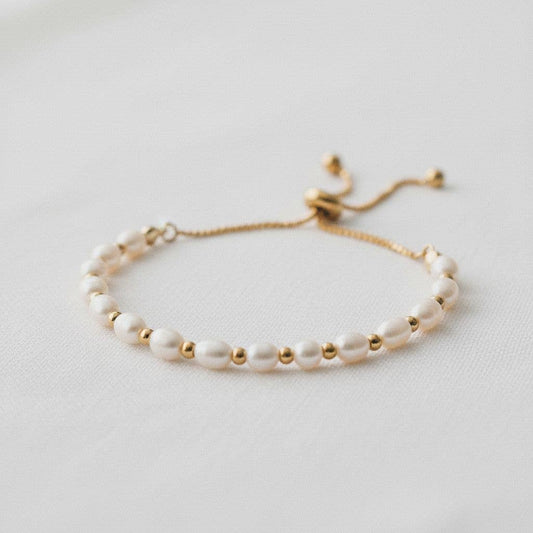 Gold Adjustable Pearl Bead Bracelet