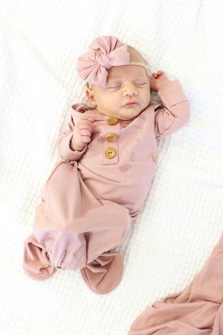 Bamboo Baby Knot Gown & Hat | Solid Mauve