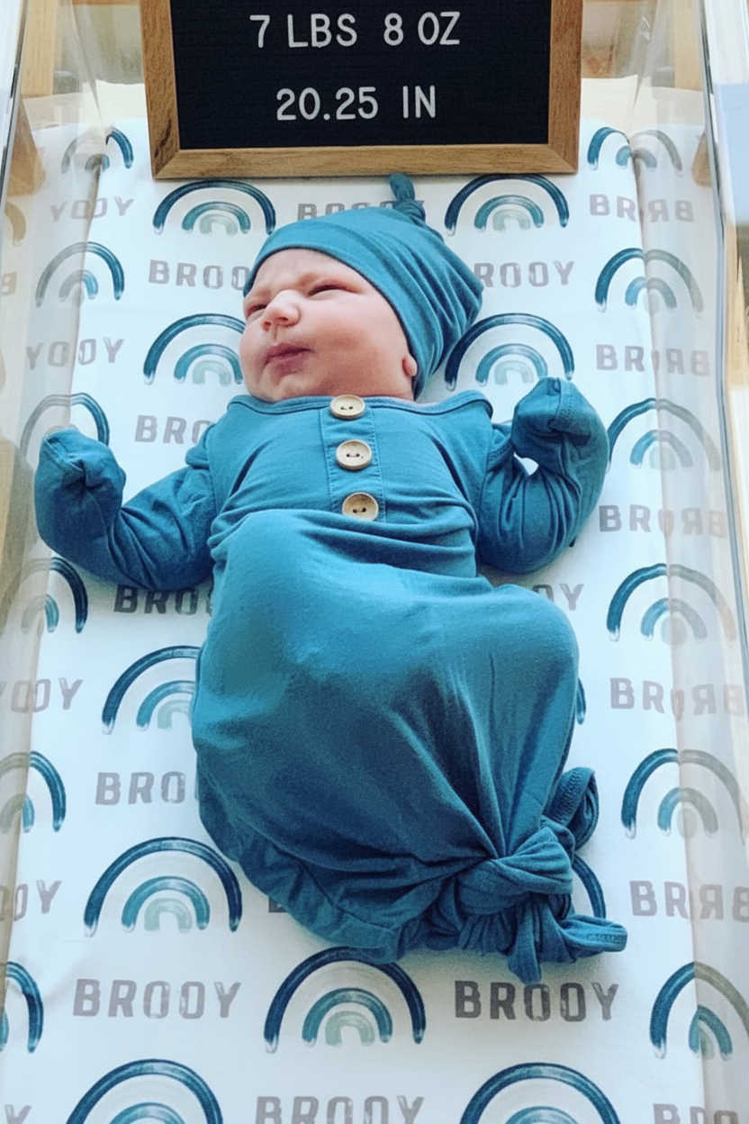 Bamboo Baby Knot Gown & Hat | Solid Dusty Blue
