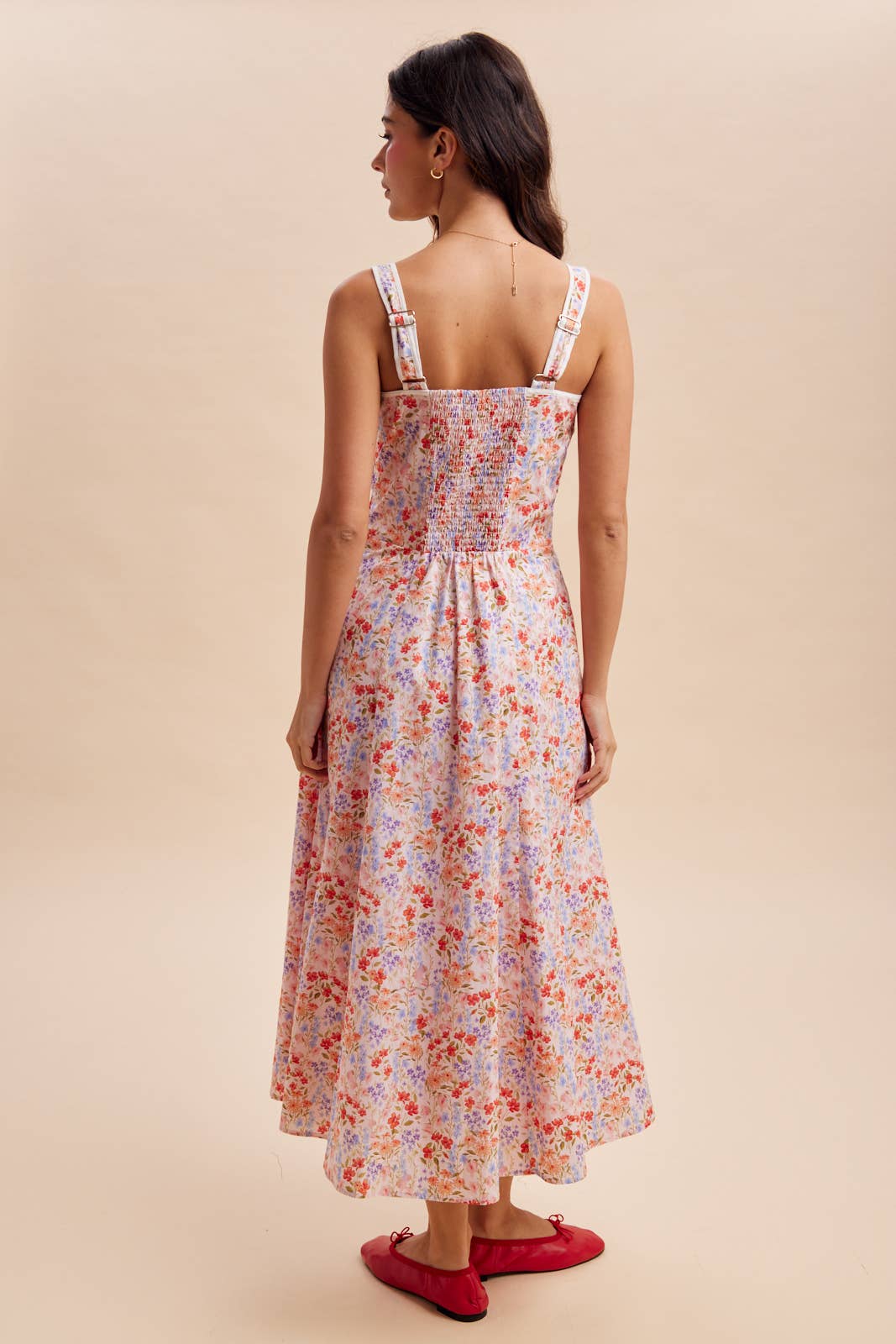 CONTRAST PIPED FLORAL MAXI DRESS