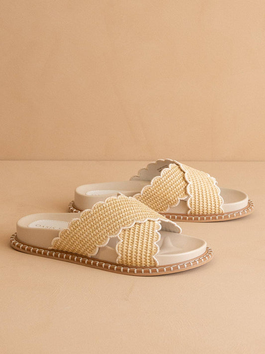 The Fabby | Beige Double Strap Raffia Slide