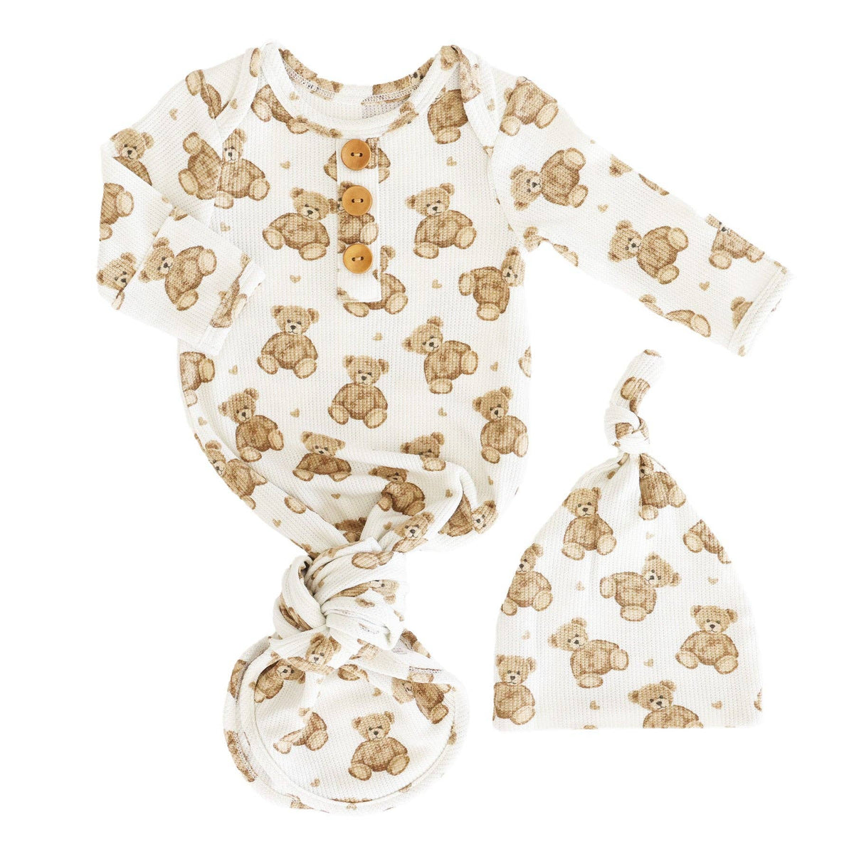 Bamboo Waffle Newborn Baby Knot Gown & Hat Set | Beary Sweet