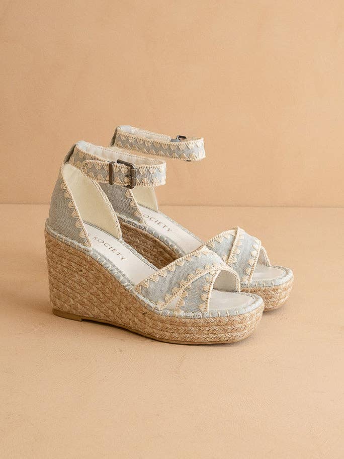 The Essie | Denim Espadrille Slide with Embroidered Straps
