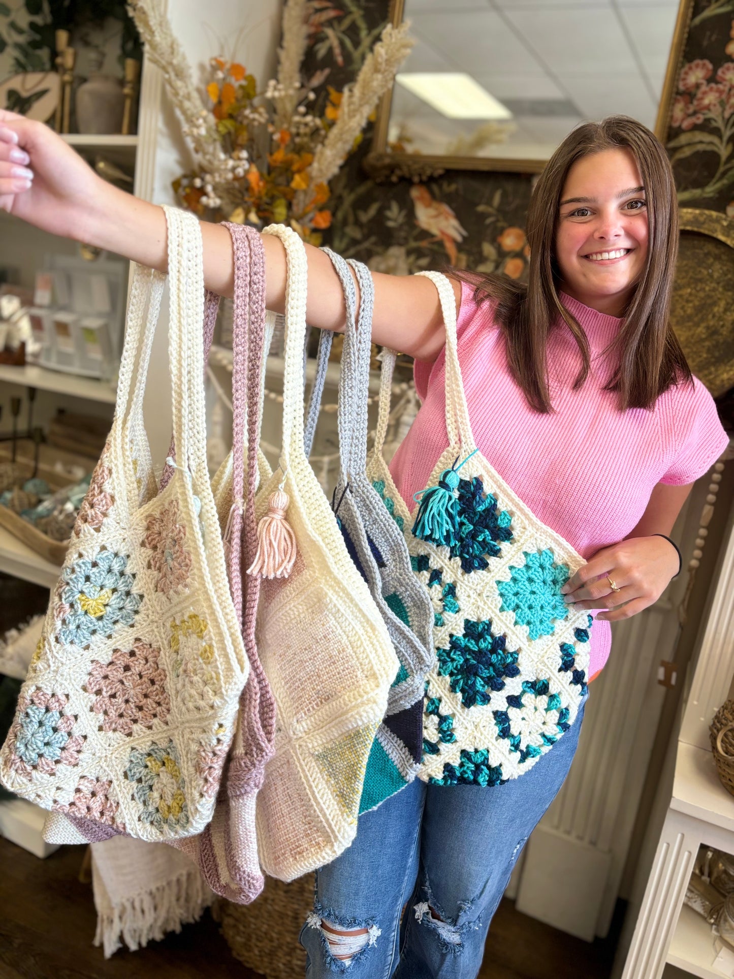 Hand Crocheted Granny Square Totes