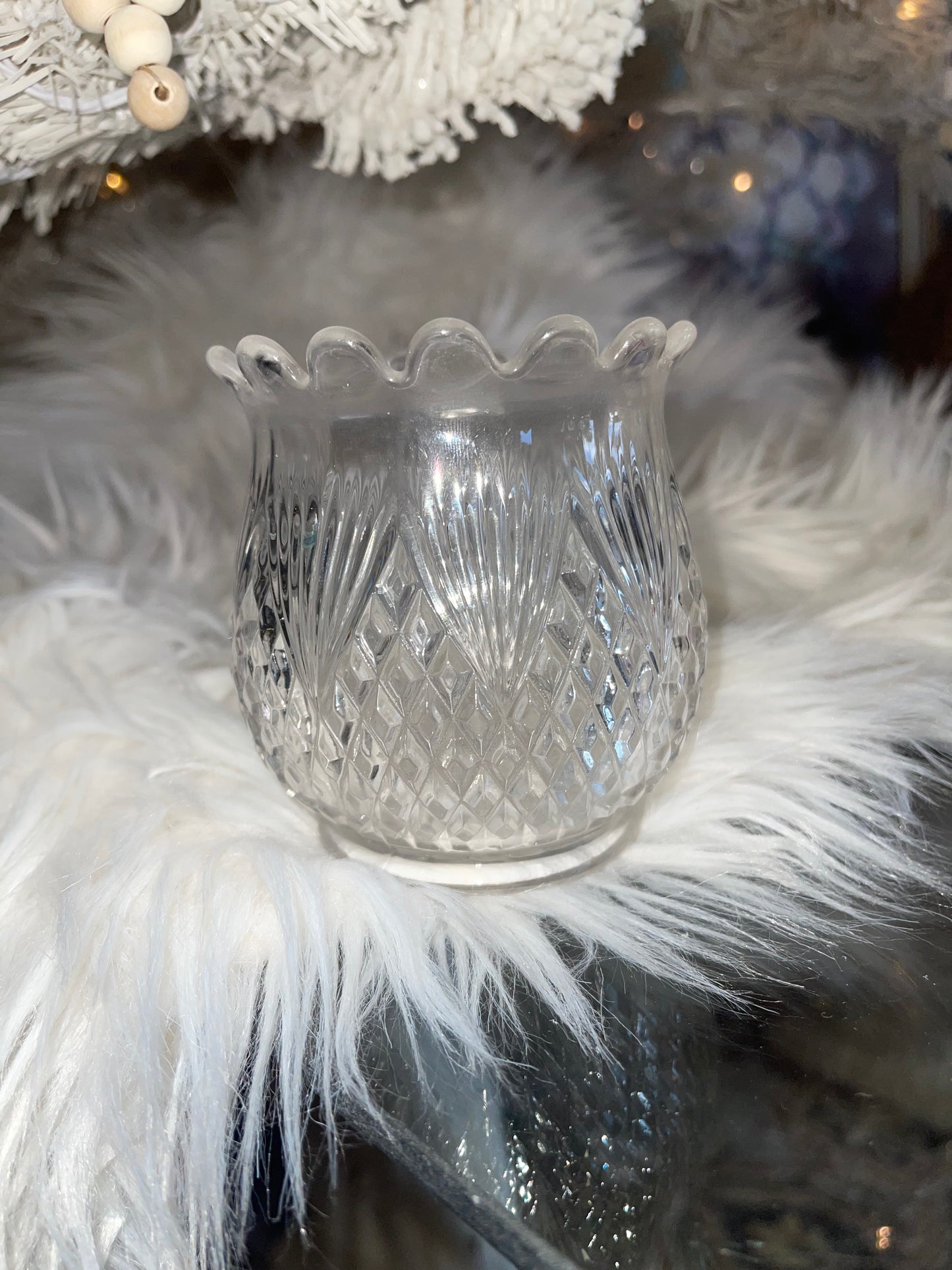 Vintage cut glass votive candle holder
