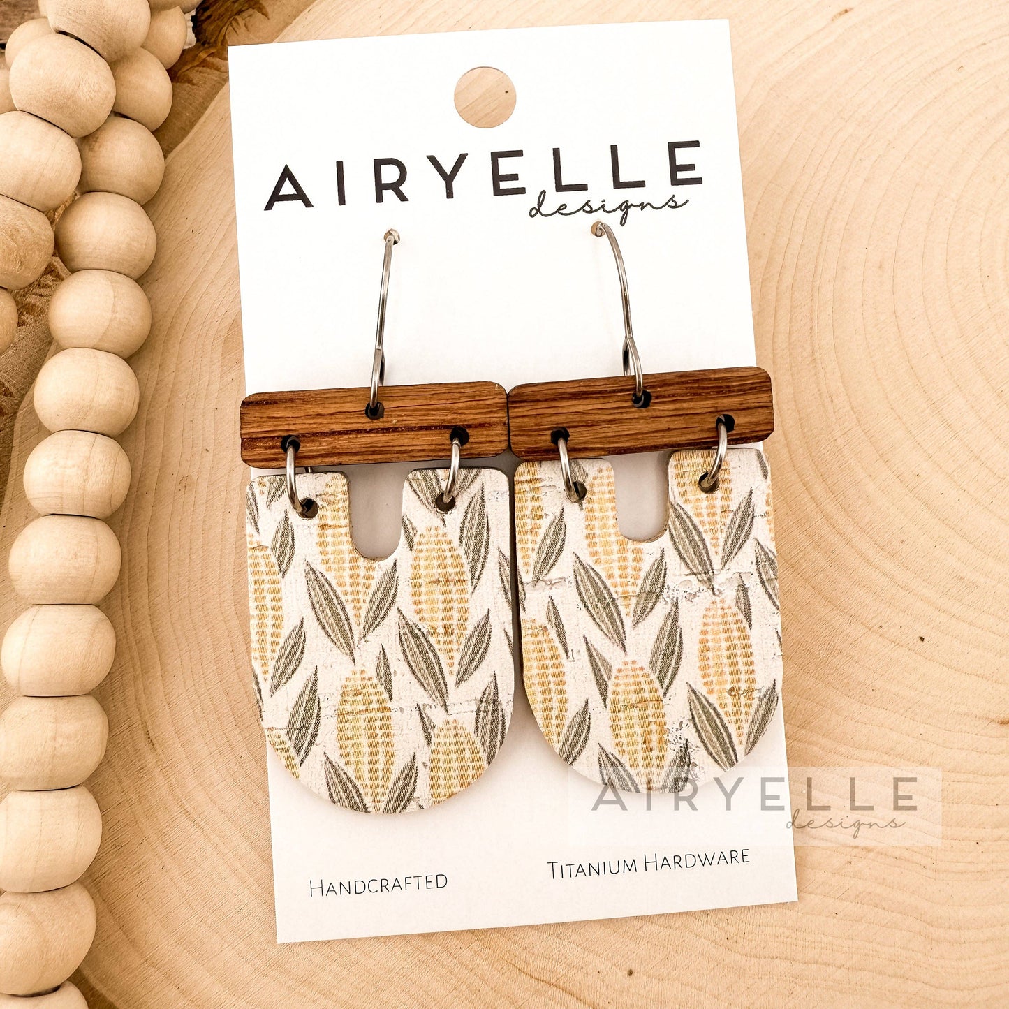 Cornfield Cork + Leather Wood Bar Scoop Earrings