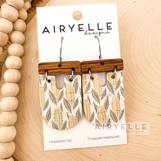 Cornfield Cork + Leather Wood Bar Scoop Earrings