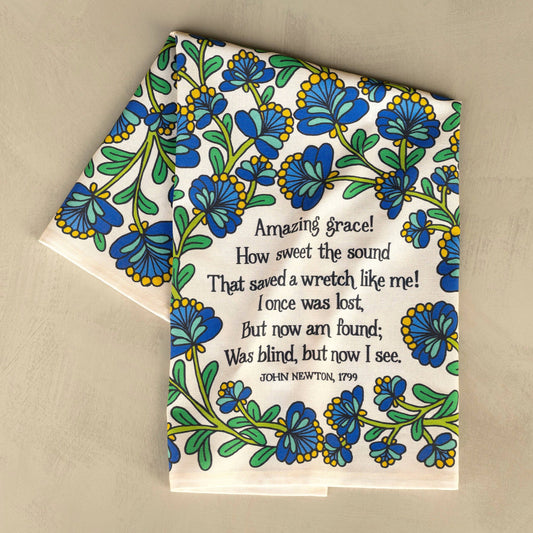 Amazing Grace Hymn Tea Towel - Full Color Cream