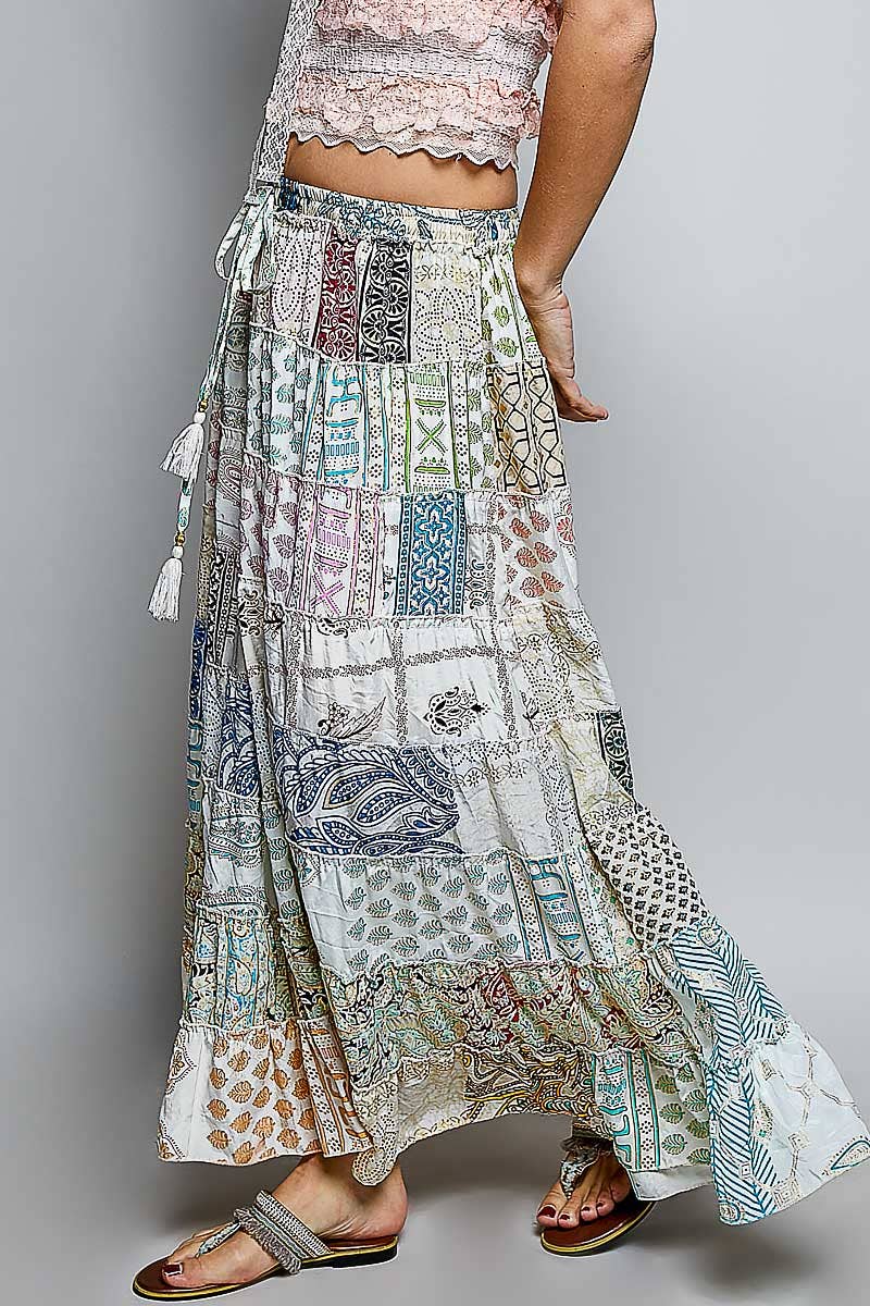 Assorted Print Boho Ruffle Wide Flare Skirt