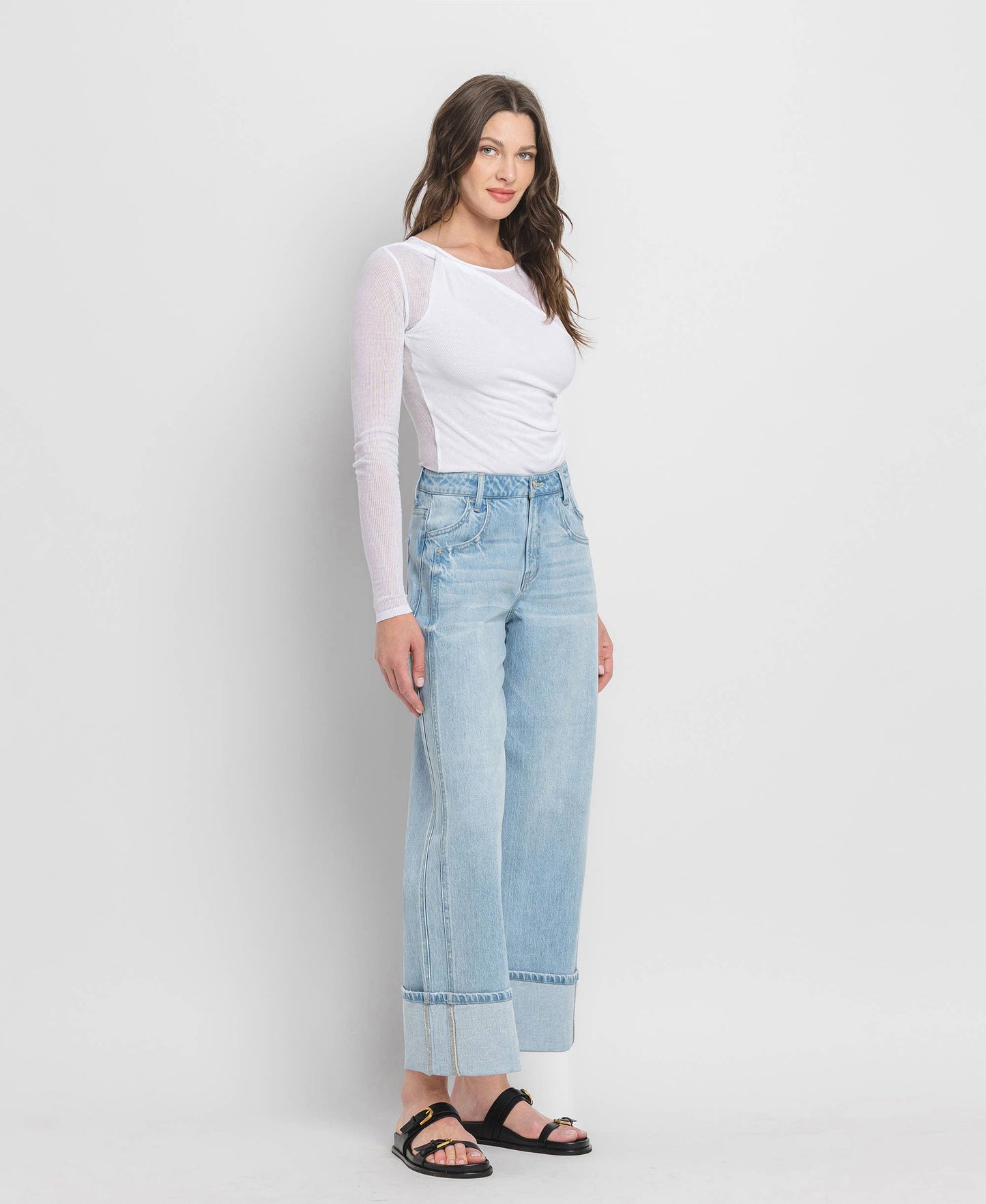 Raising the Bar High Rise Cuffed Relaxed Fit Wide Leg Jeans