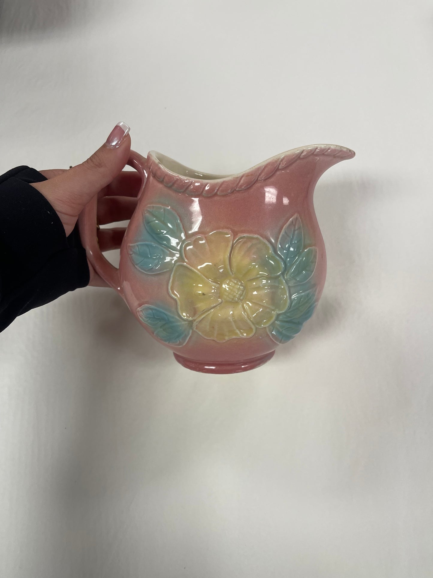 VTG Hull Pottery #52~2408 Pitcher Jug Pink Dogwood Pink Flower Made In USA 5.5"