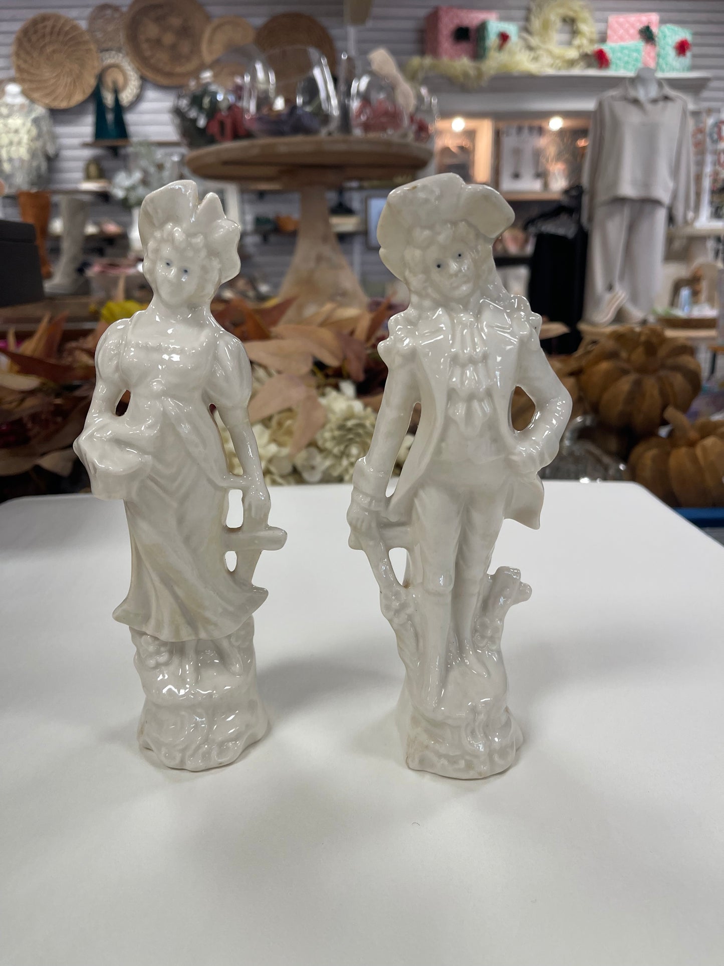 vintage Blanc De Chine man / women pair of Figurines 8”