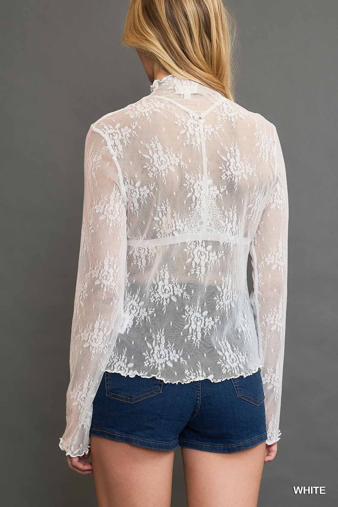 Lace Sheer Long Sleeve Layering Top (Small to Large)