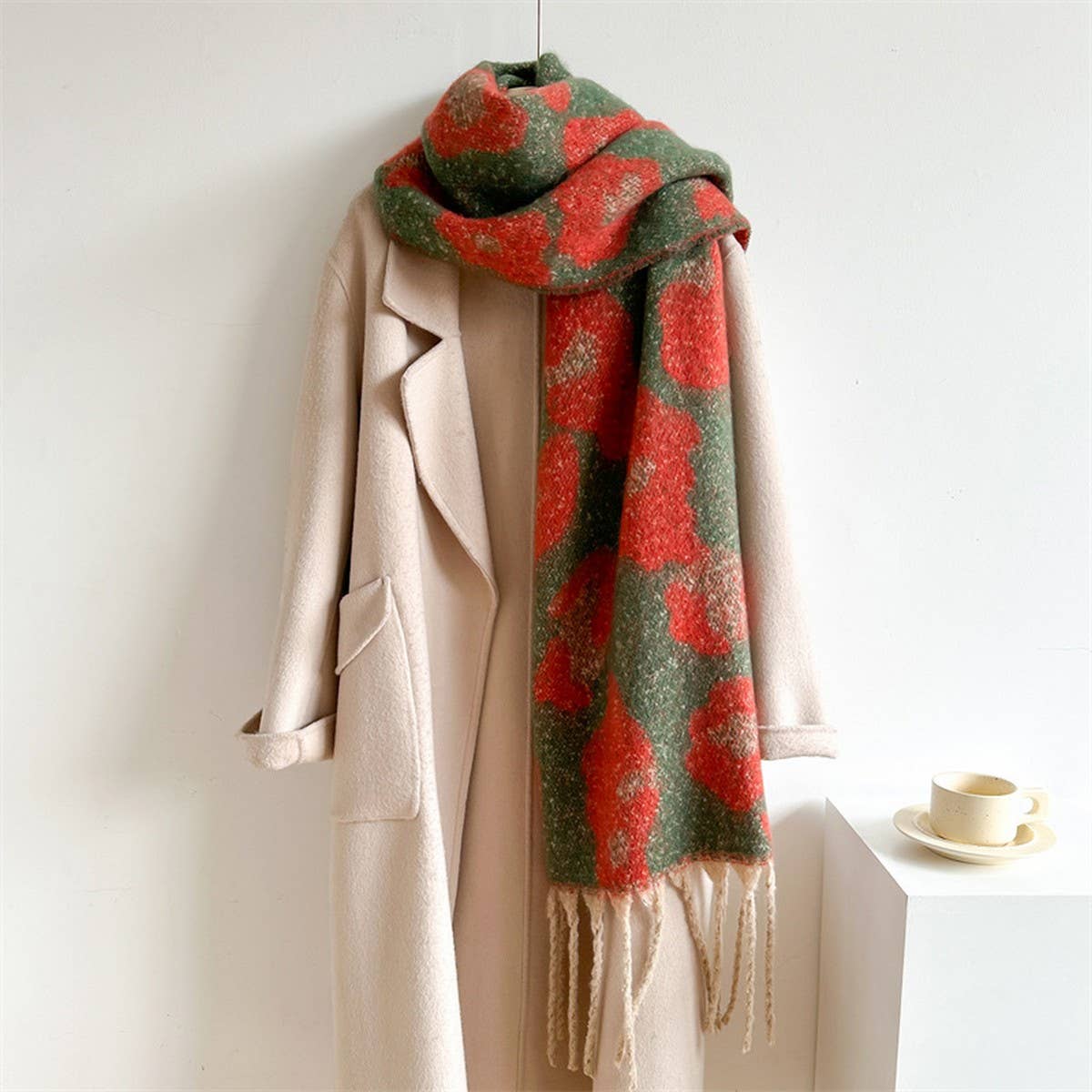 Orange Print Winter Scarf Shawl