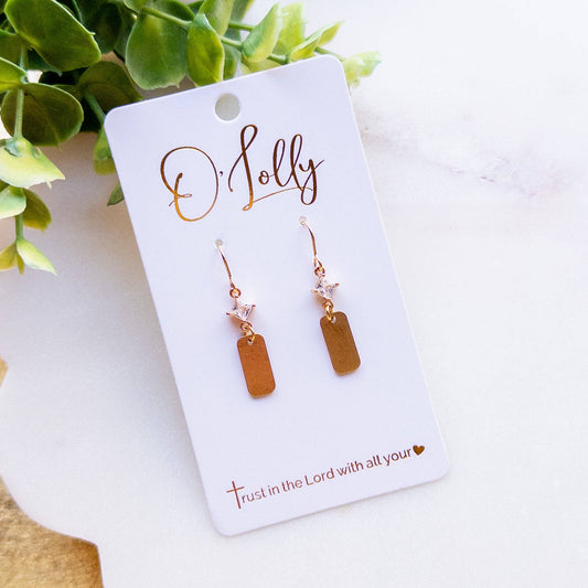 Dainty Gold Crystal Bar Drop Earrings “Elsie”