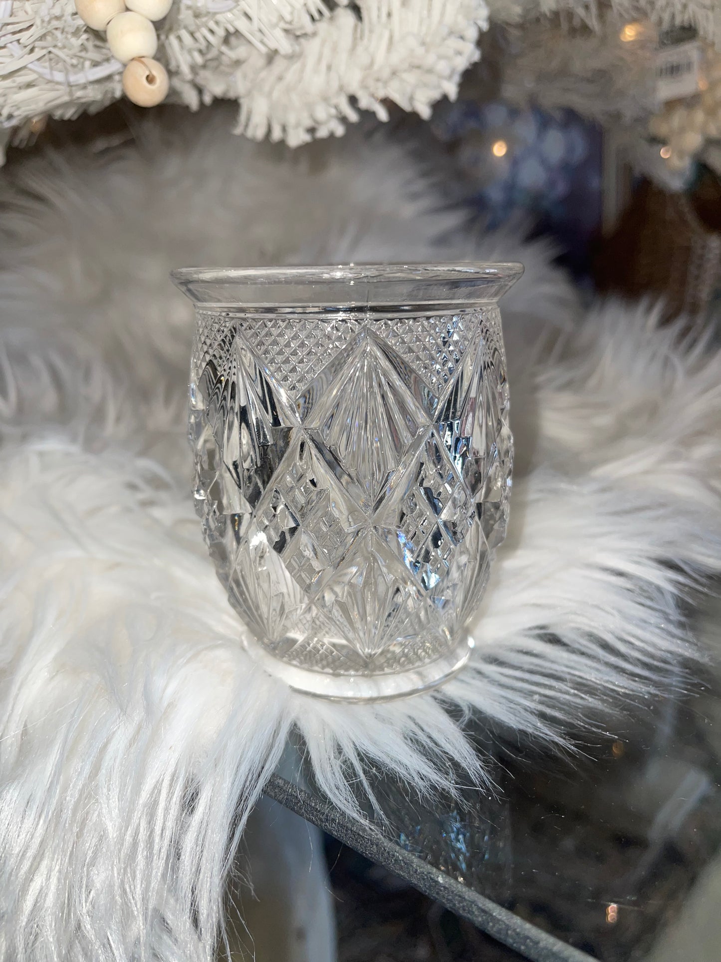 Vintage cut glass votive candle holder