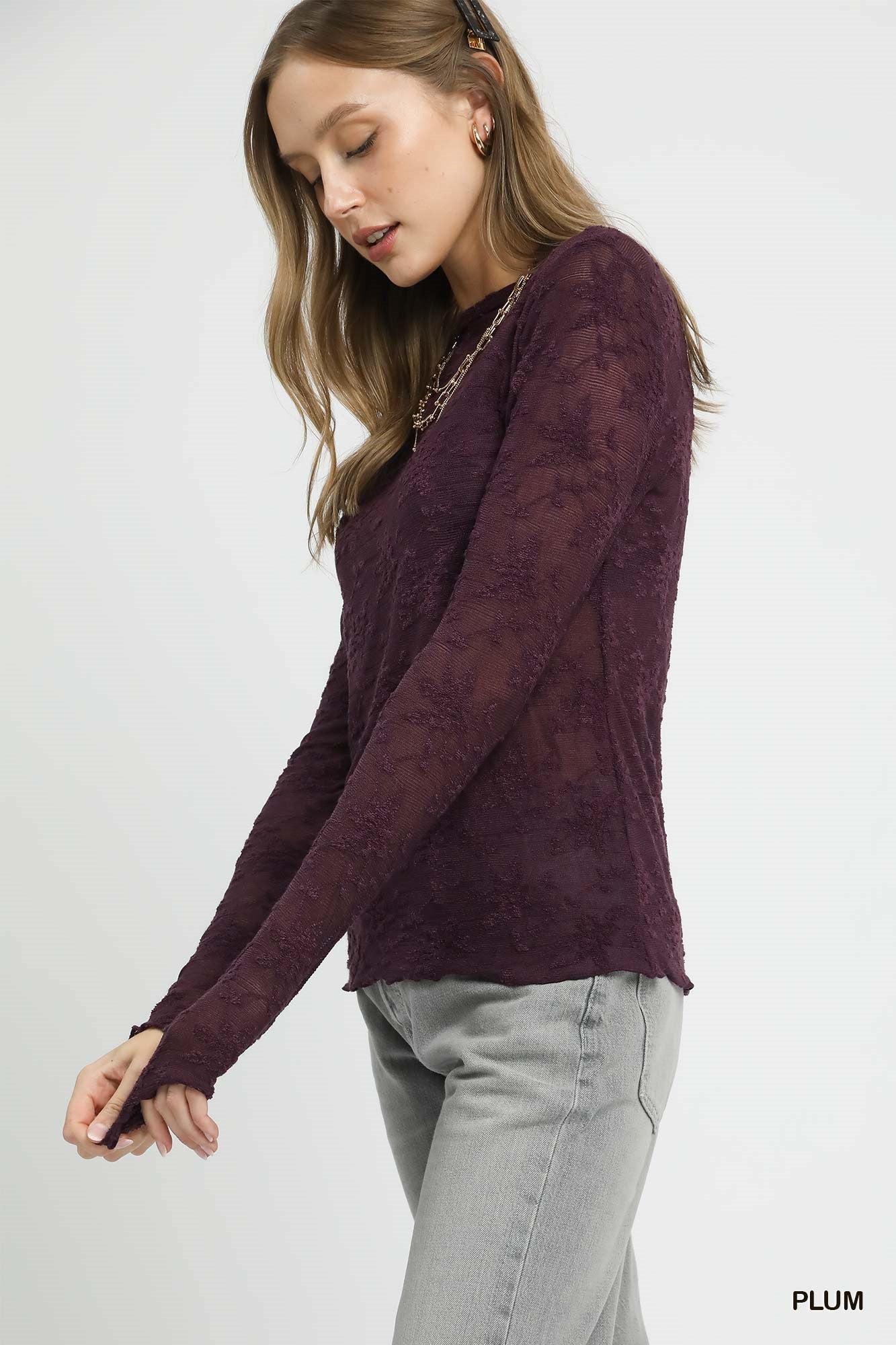 Lace Sheer Long Sleeve Top Small to Large (Mulitple Color Options)