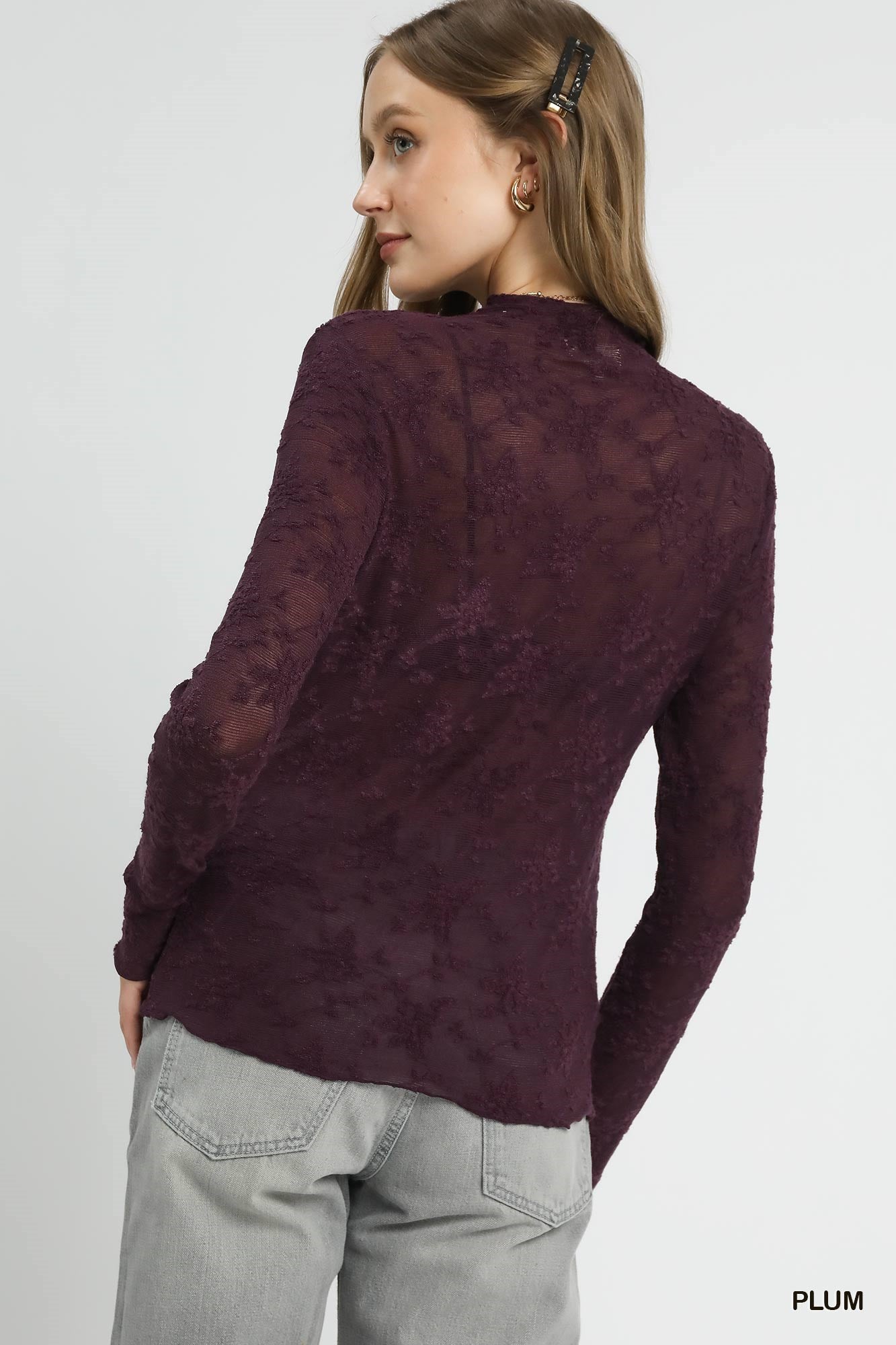 Lace Sheer Long Sleeve Top Small to Large (Mulitple Color Options)