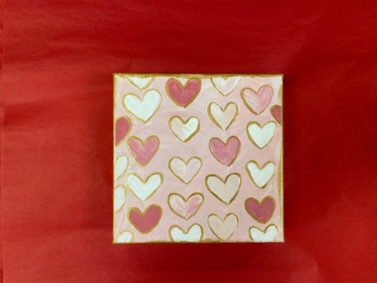 Mulit Hearts Pink and White canvas Gold Trim
