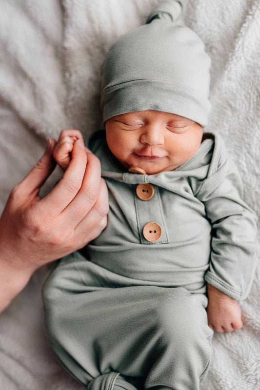Bamboo Baby Knot Gown & Hat | Solid Moss