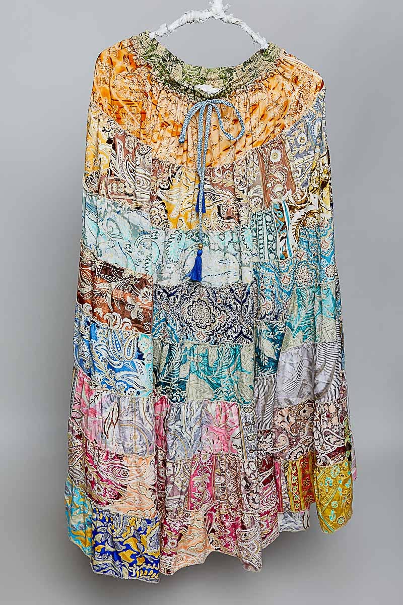 Assorted Print Boho Ruffle Wide Flare Skirt