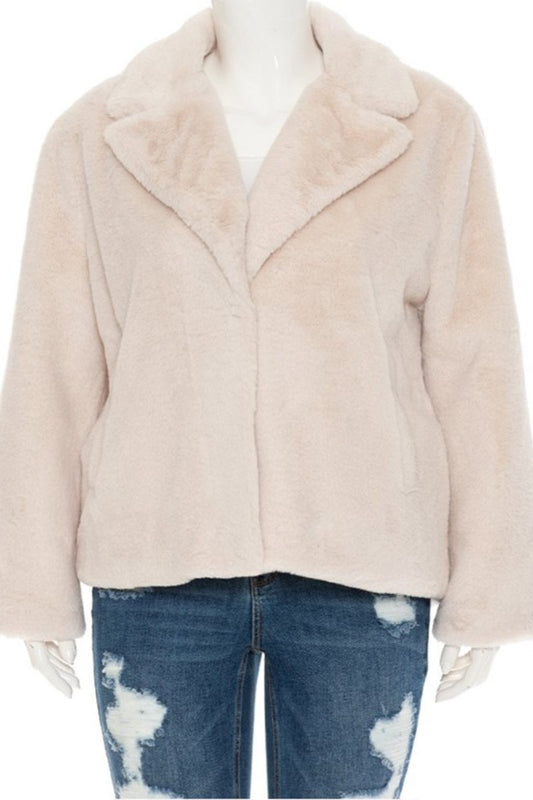 Plus Size Ivory Faux Fur Jacket (1X to 3X)