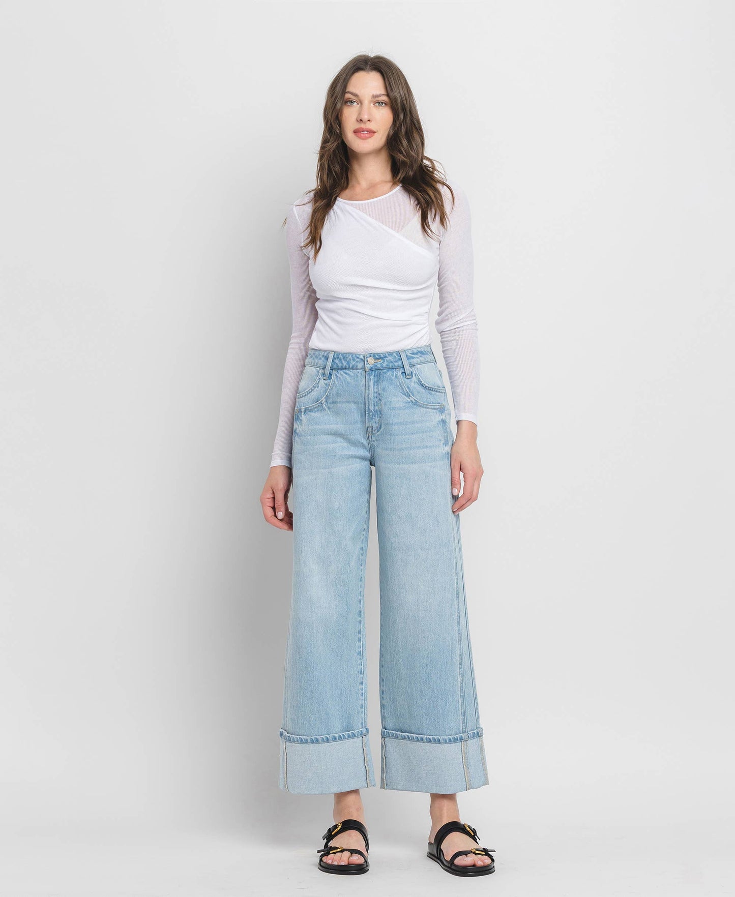 Raising the Bar High Rise Cuffed Relaxed Fit Wide Leg Jeans