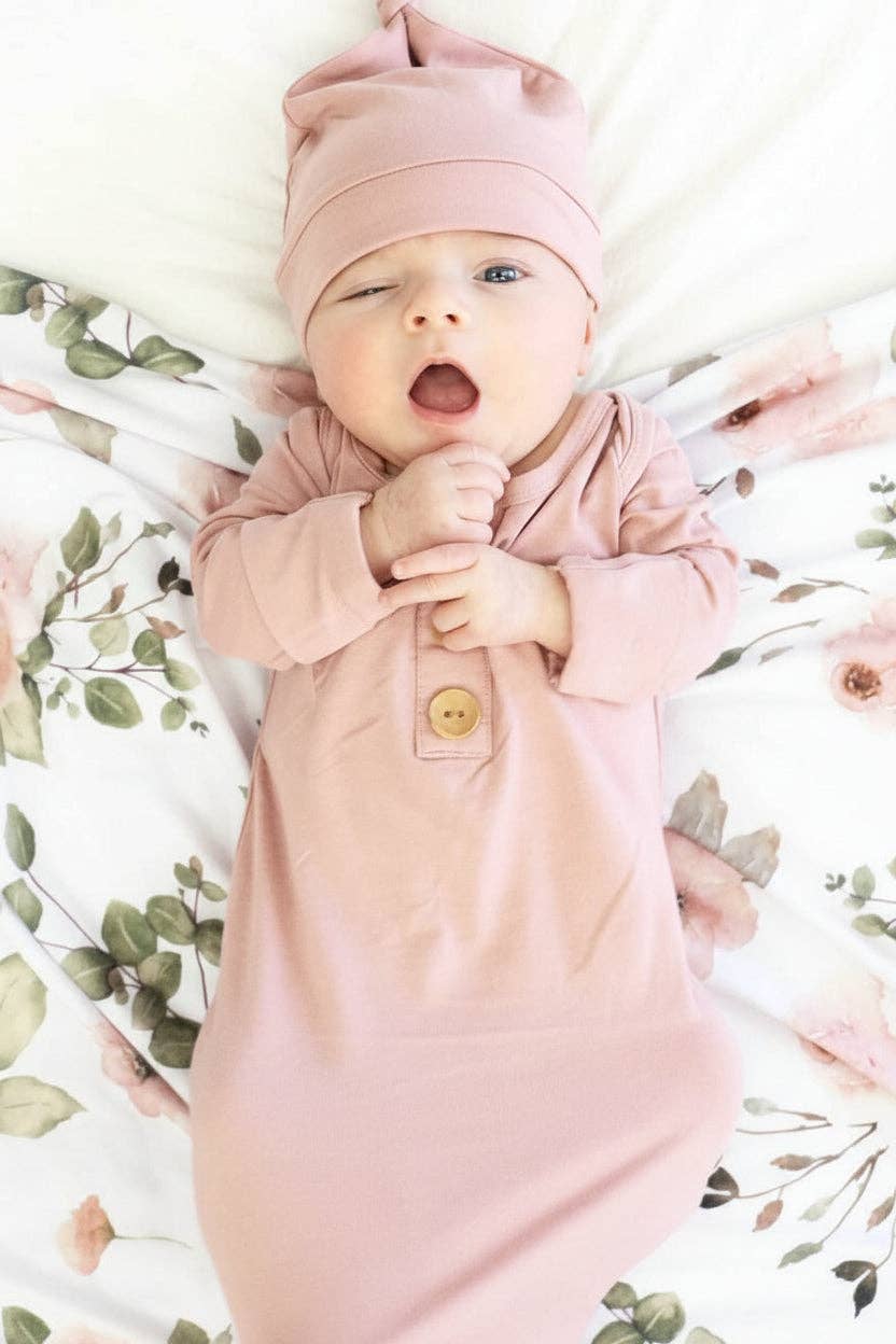 Bamboo Baby Knot Gown & Hat | Solid Mauve