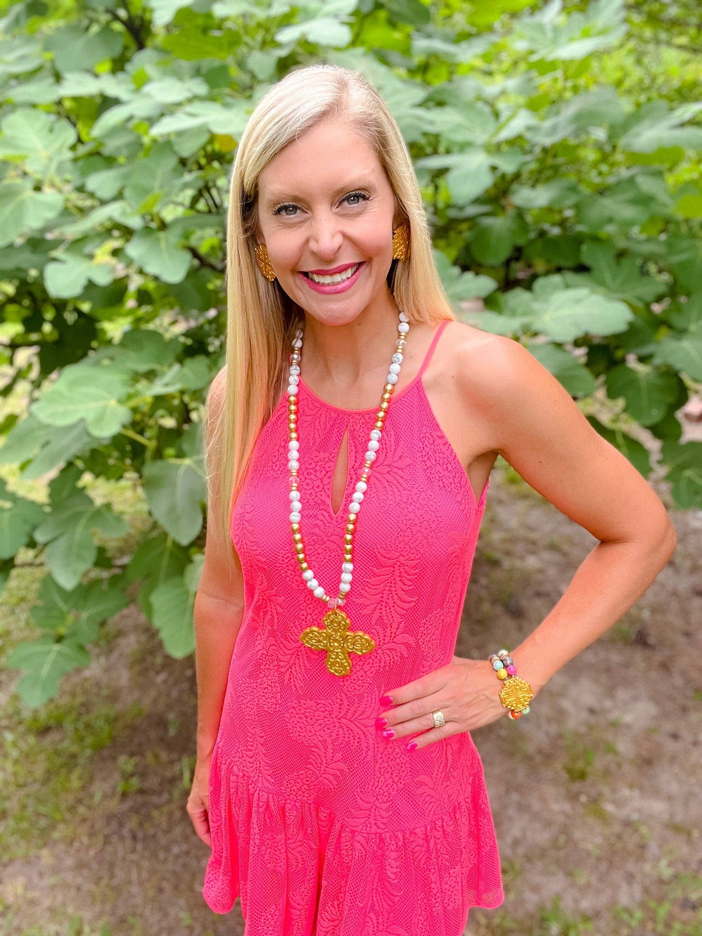 Multicolored Jade Double Strand with Jerusalem Cross Bracele