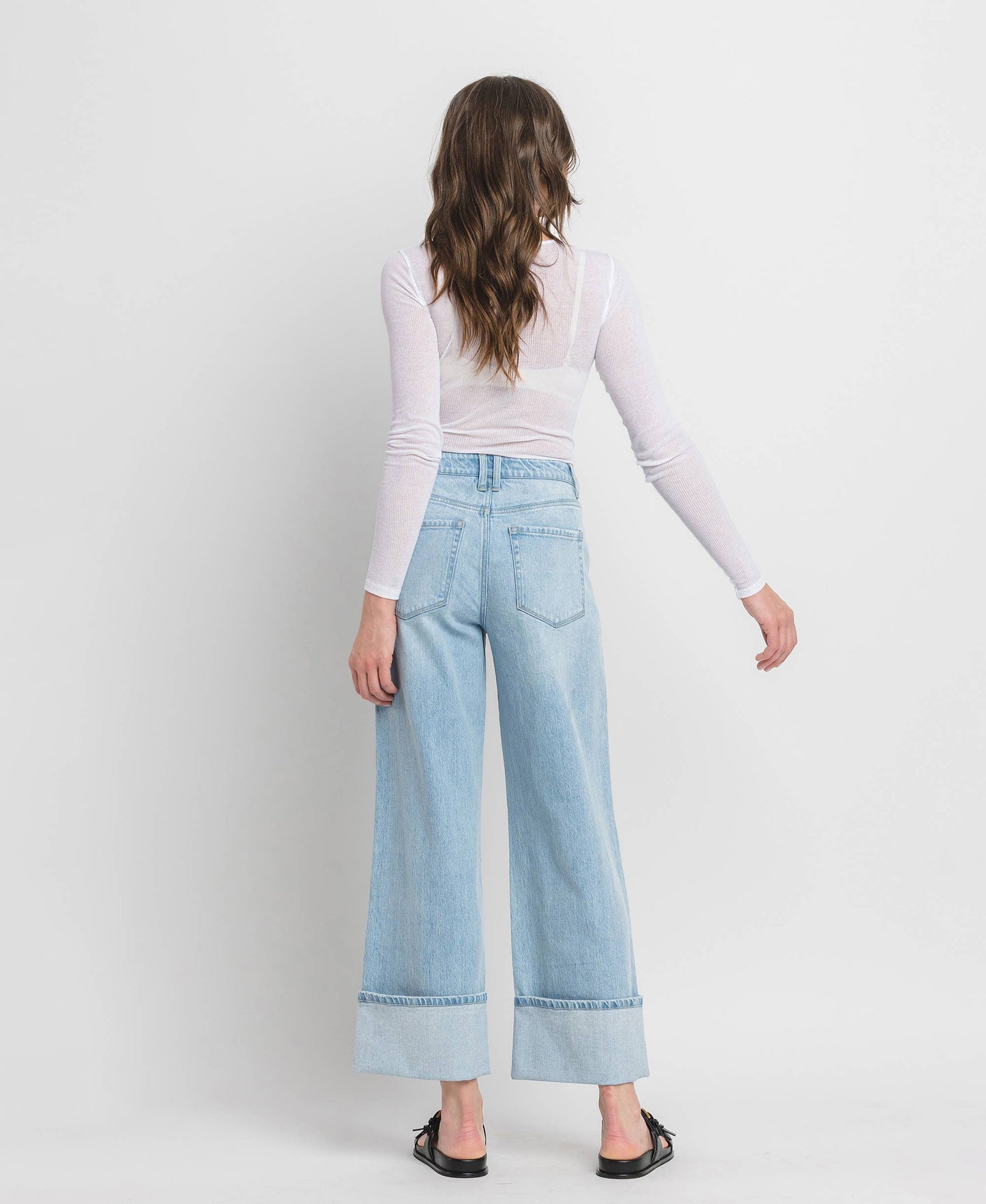 Raising the Bar High Rise Cuffed Relaxed Fit Wide Leg Jeans