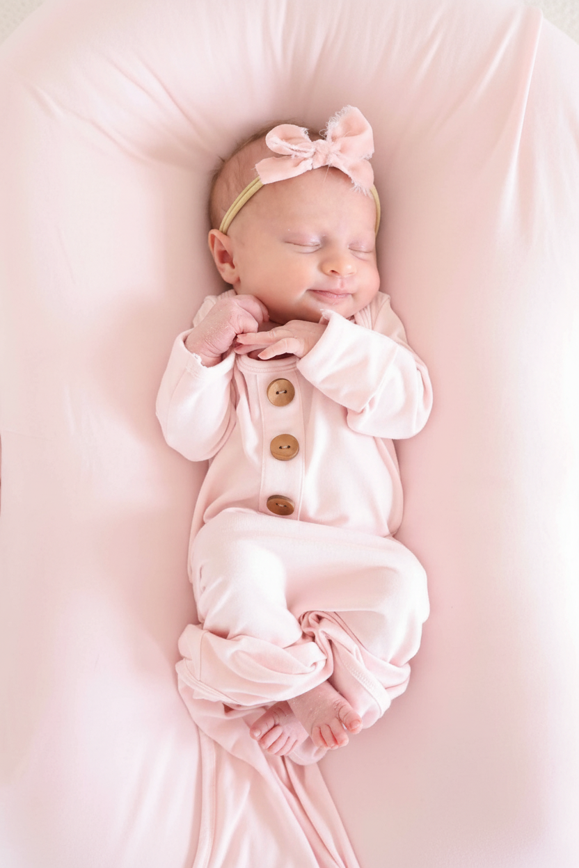 Bamboo Baby Knot Gown & Hat | Solid Blush
