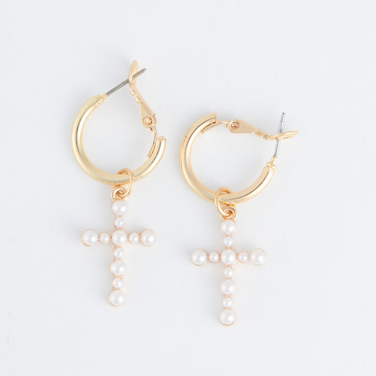 Cera Pearl Cross Earrings