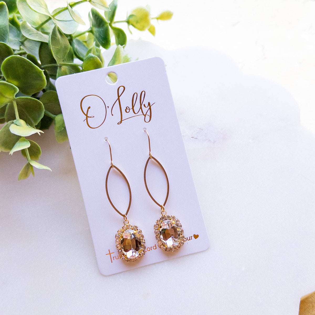 Gold Clear Rhinestone Drop Earrings “Randi”