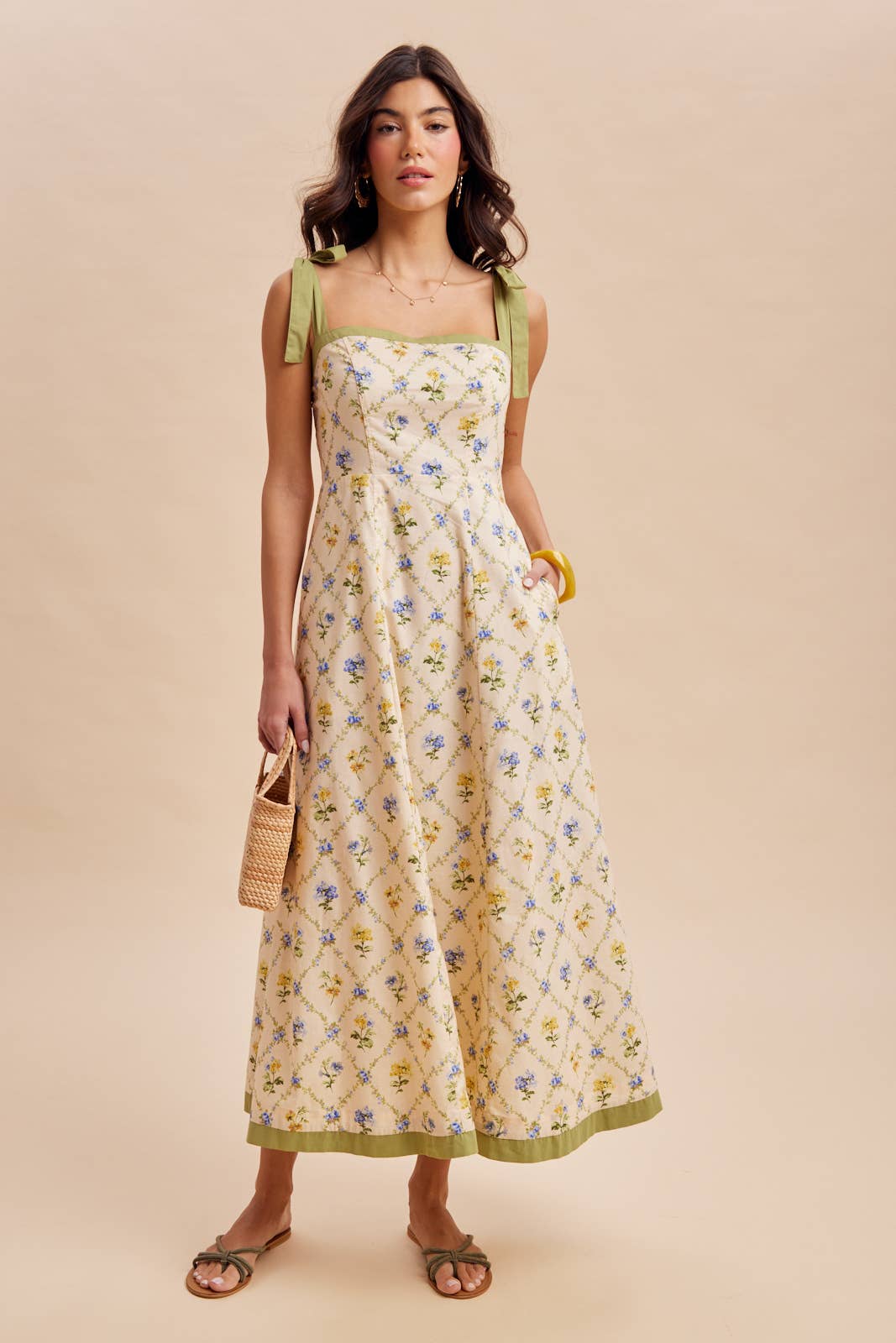 CONTRAST FLORAL MAXI DRESS