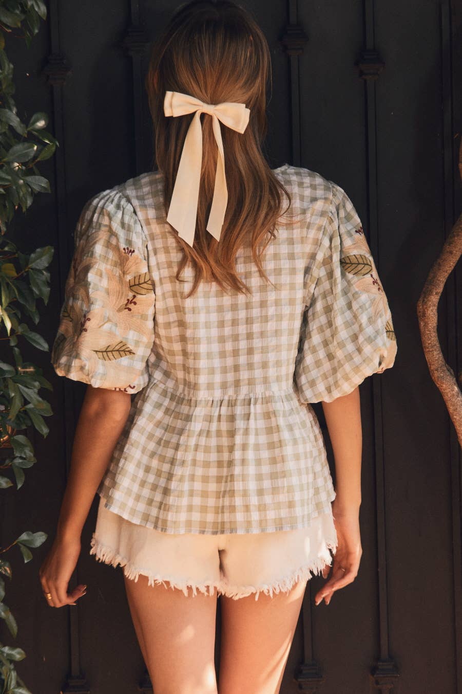 Spring Embroidery Bouquets Gingham Blouse (Small to Large)