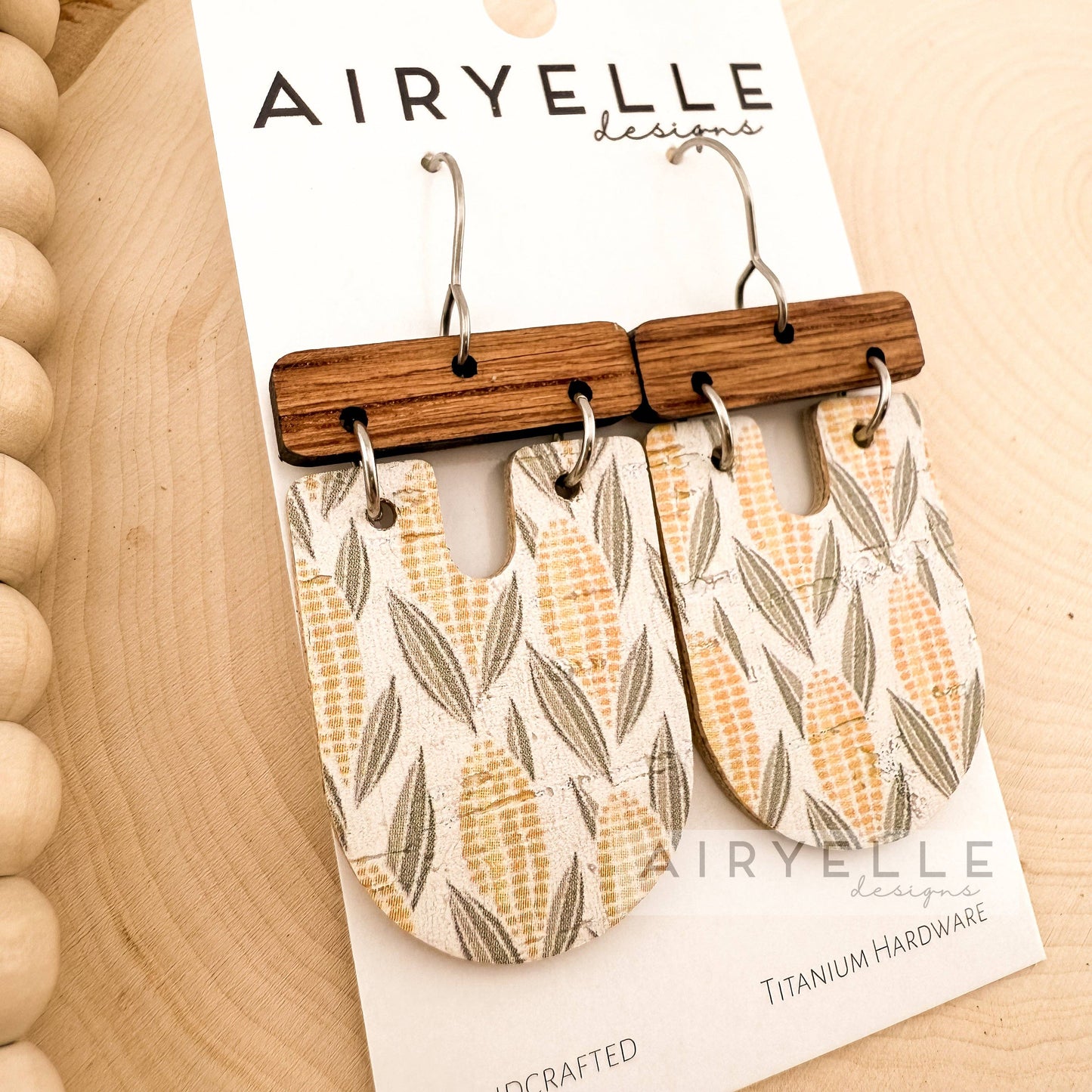 Cornfield Cork + Leather Wood Bar Scoop Earrings