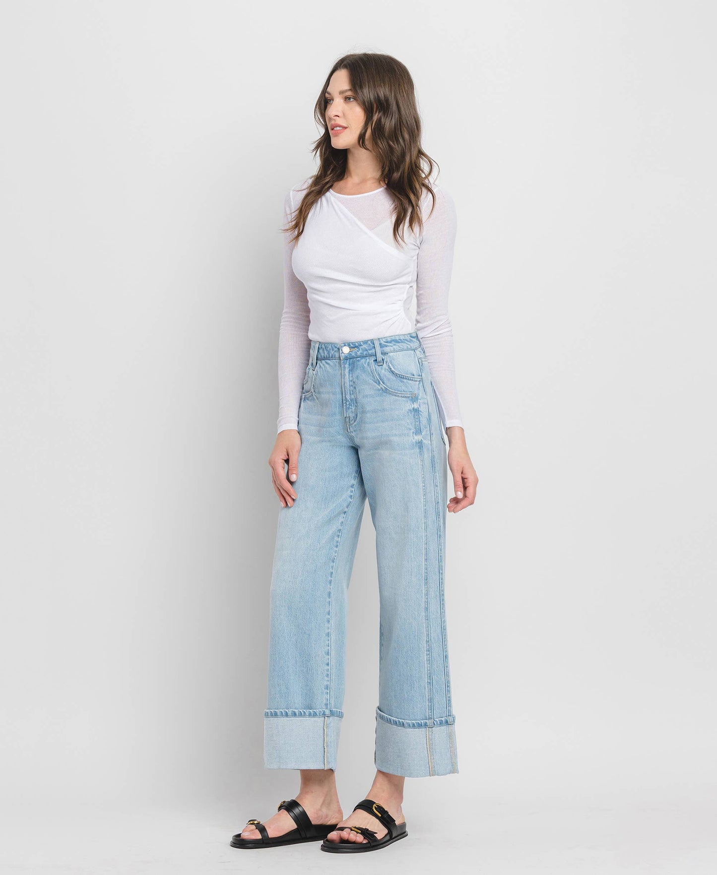 Raising the Bar High Rise Cuffed Relaxed Fit Wide Leg Jeans