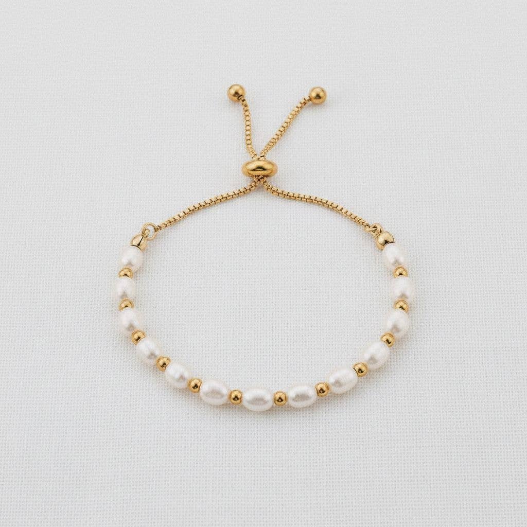 Gold Adjustable Pearl Bead Bracelet