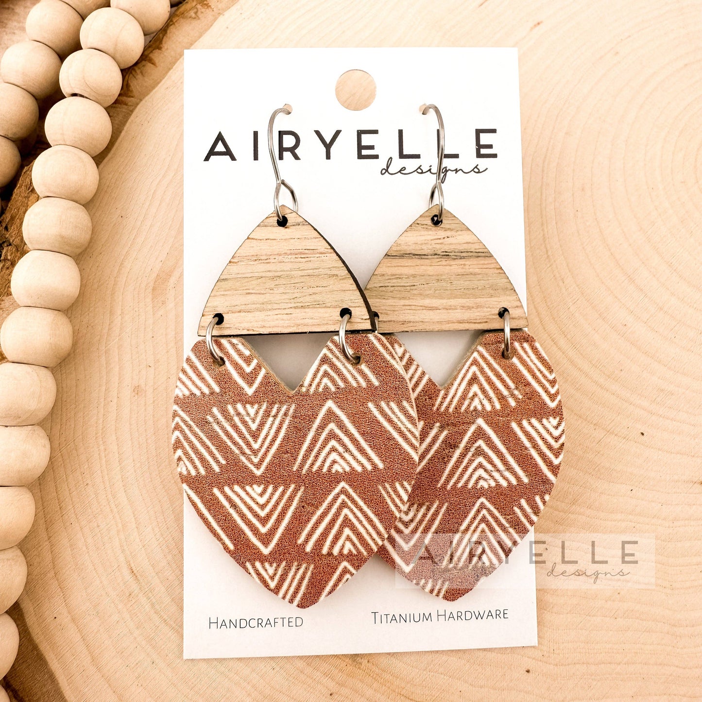 Aztec Triangle Cork + Leather Wood Earrings