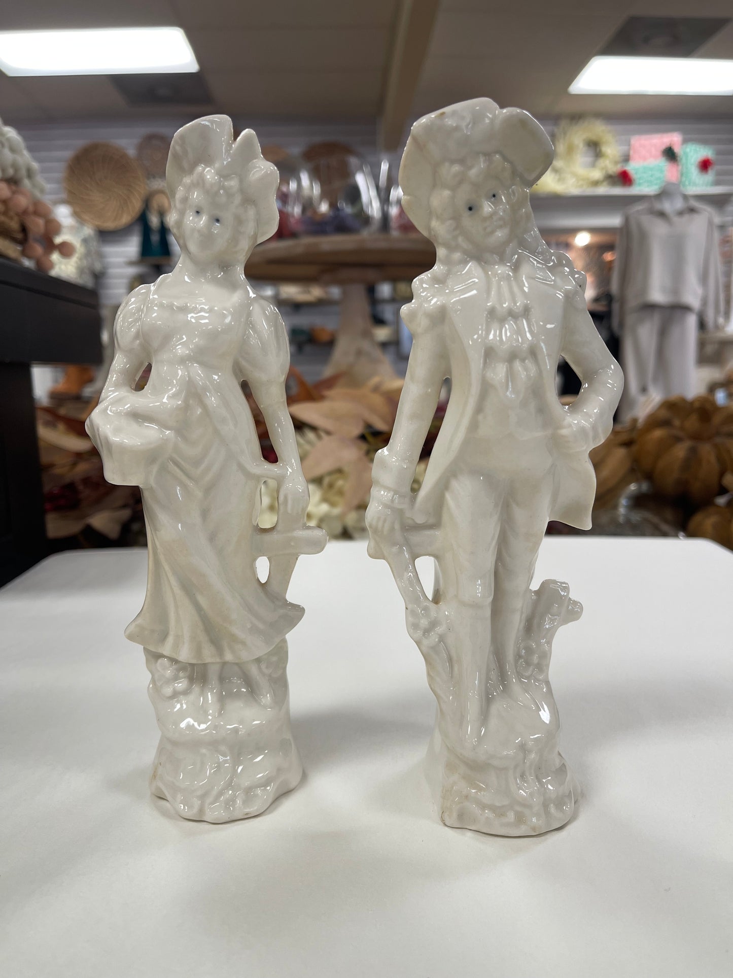 vintage Blanc De Chine man / women pair of Figurines 8”