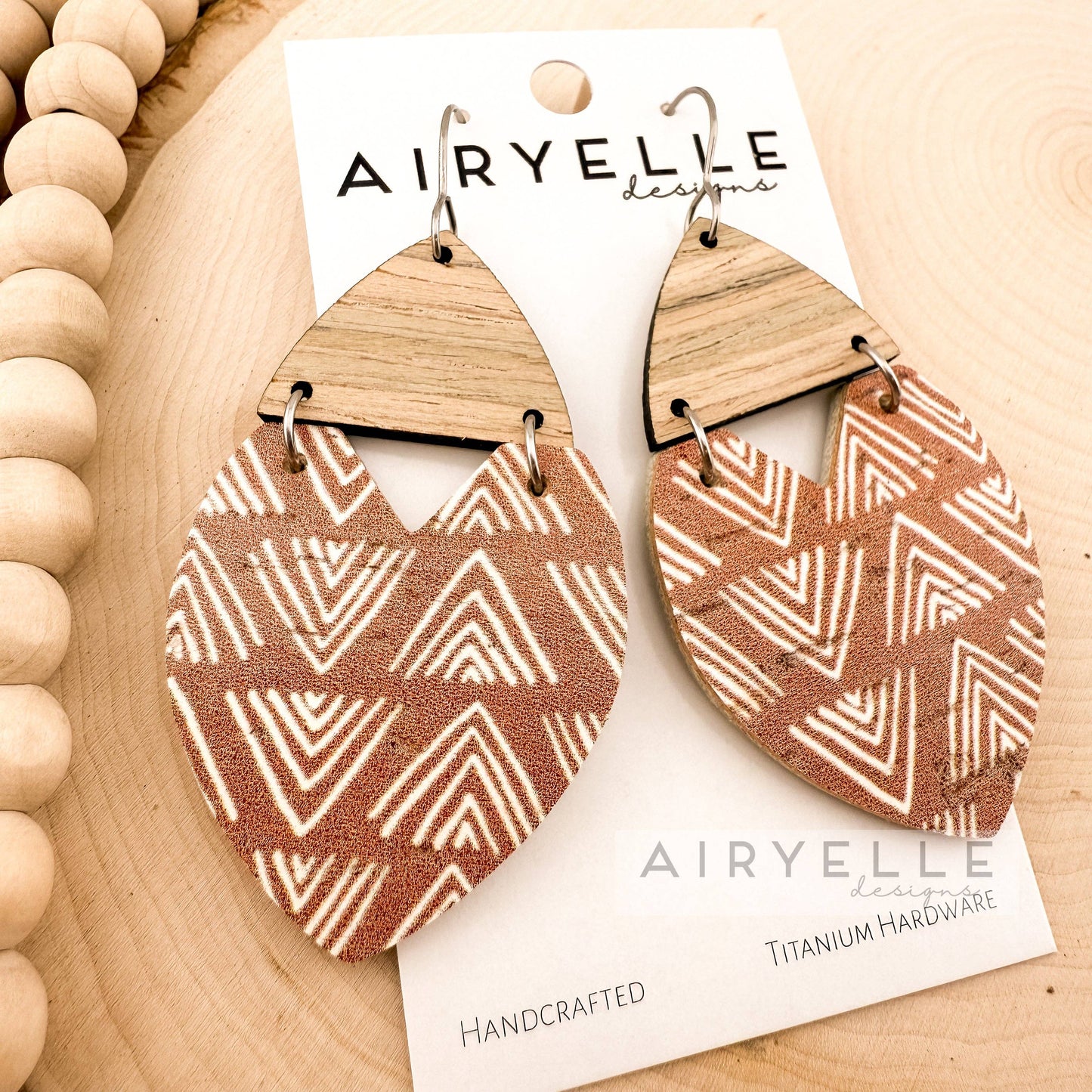 Aztec Triangle Cork + Leather Wood Earrings