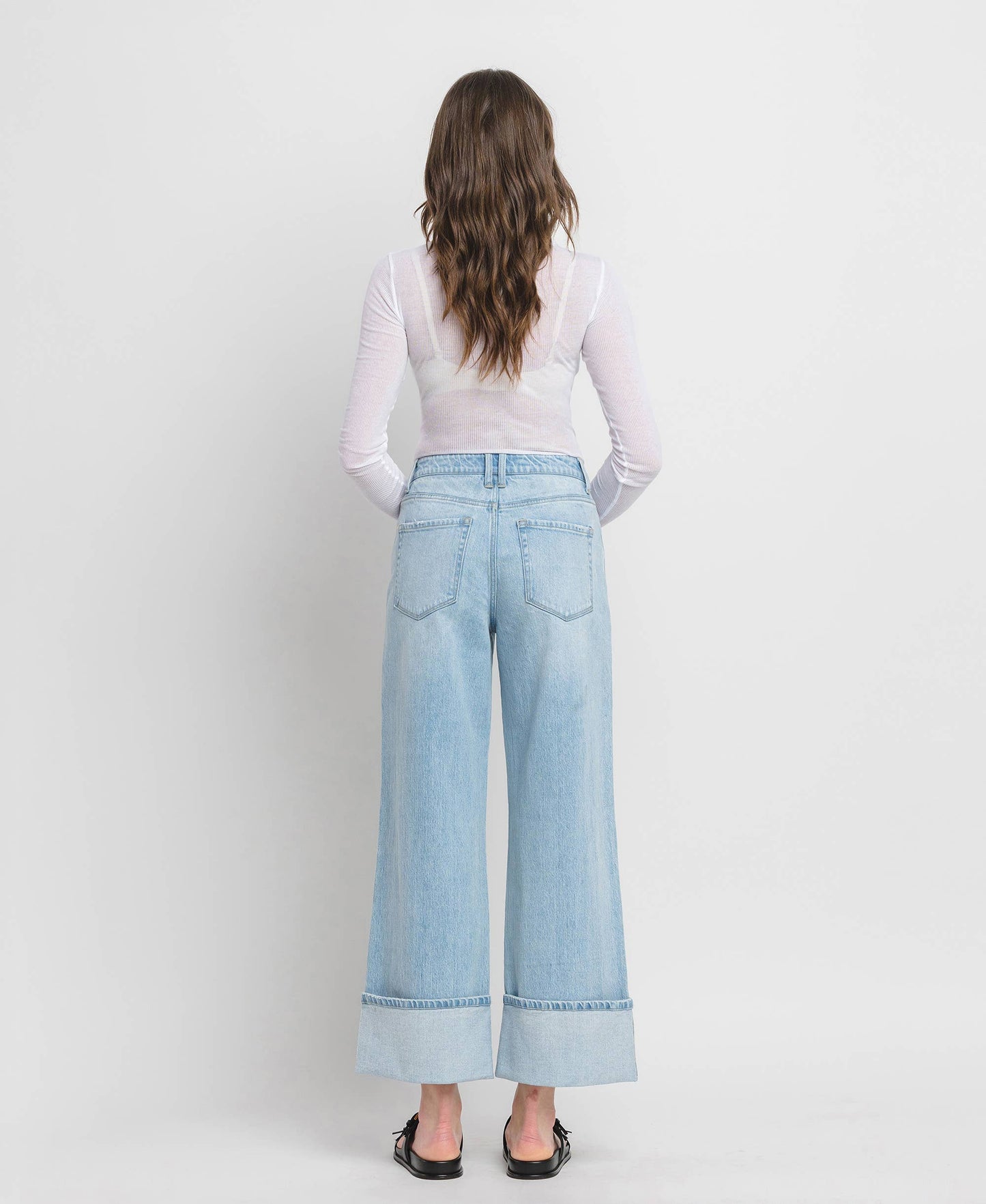 Raising the Bar High Rise Cuffed Relaxed Fit Wide Leg Jeans